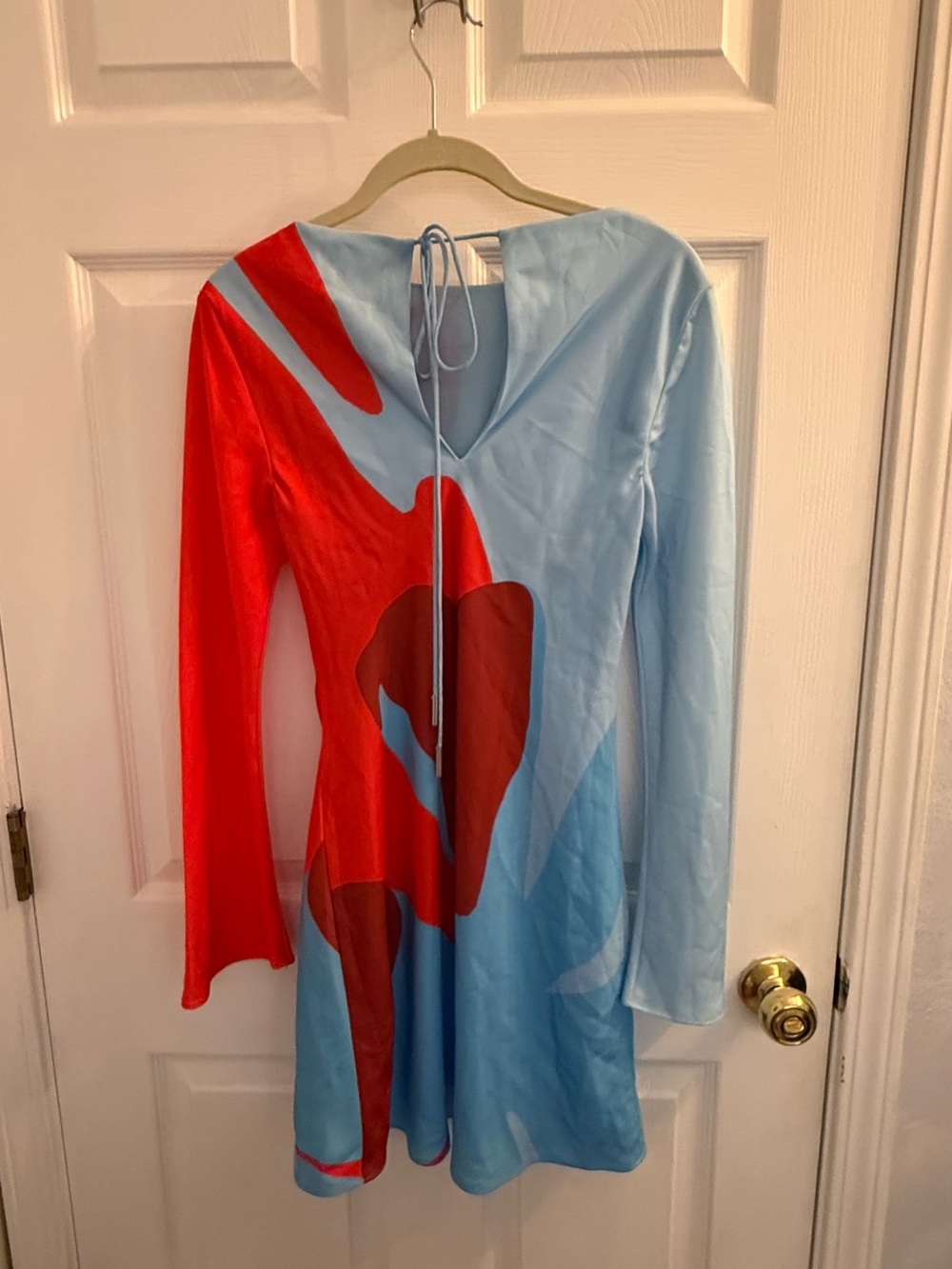 Blue & Red Abstract Long-Sleeve Mini Dress - Picture 2 of 5